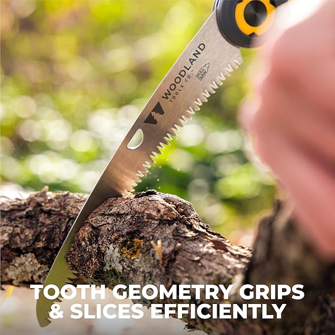 Woodland Tools Duralight Folding Saw – Curved Pruning Saw with Hardened Steel Blade, 3-Position Lock, Soft Grip Handle – Manual Tool for Tree Trimming, Branch Cutting, and Yard Work