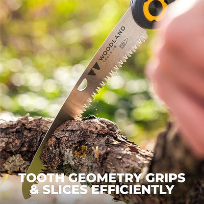 Woodland Tools Duralight Folding Saw – Curved Pruning Saw with Hardened Steel Blade, 3-Position Lock, Soft Grip Handle – Manual Tool for Tree Trimming, Branch Cutting, and Yard Work