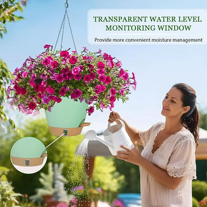 Hanging Planter for Indoor Plants 8 Inch, 2 Pack Self Watering Hanging Baskets for Plants, Hanging Flower Pots with Drainage Hole & 2 Kinds of Plant Hangers for Garden Home Decor (Green, 8 inch)