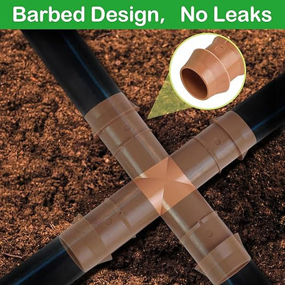 10 Pack 1/2 Inch Drip Irrigation Cross Fittings - 17mm 1/2'' Drip Line Barbed Cross Tee Connectors for 1/2 Inch Drip Irrigation Tubing (0.600'' ID) Irrigation Attachment Parts