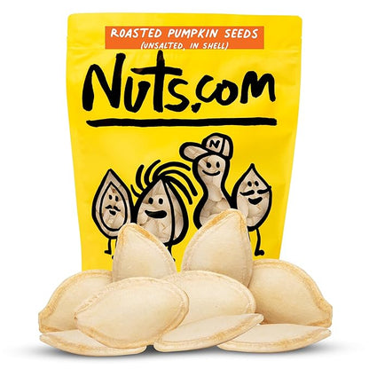 Nuts.com Roasted Unsalted Pumpkin Seeds In Shell, 2 Lb Bag – Rich in Fiber, Calcium & Potassium - Gluten-Free, Kosher Pareve Pumpkin Seeds Snack Pack, Protein Snacks for Adults & Kids