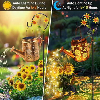 Solar Watering Can with Lights, Birthday Gifts for Christmas Mom Women, Outdoor Garden Decor Sunflower Solar Garden Lights for Outdoor Pathway Yard Lawn Patio Party, Waterproof Gardening Decorations