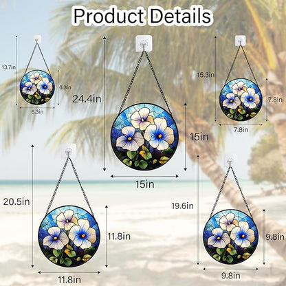 Stained Glass Window Hanging - Morning Glory Birth Flowers Suncatcher for Door Garden Yard Sun Catchers Decor Christmas Mother's Day Birthday Gifts for Women Mom Nana Friend Men 15 in