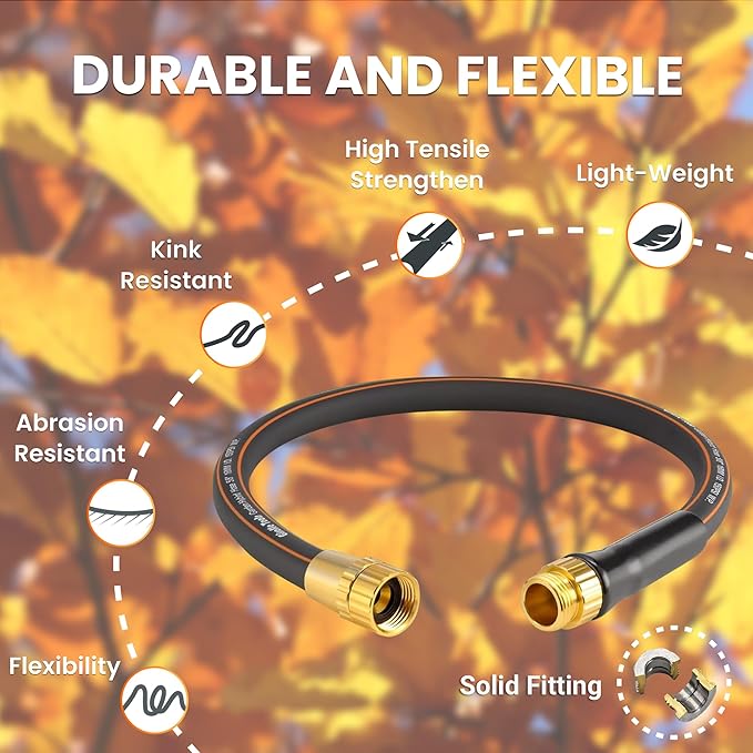 Giraffe Tools Leader Hose 5/8 inch x 2.5ft for Garden, Heavy Duty Water Hose, Flexible & Lightweight Short Hybrid Hose with Bend Protection, Male to Female Fittings