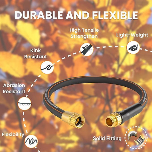 Giraffe Tools Leader Hose 5/8 inch x 2.5ft for Garden, Heavy Duty Water Hose, Flexible & Lightweight Short Hybrid Hose with Bend Protection, Male to Female Fittings