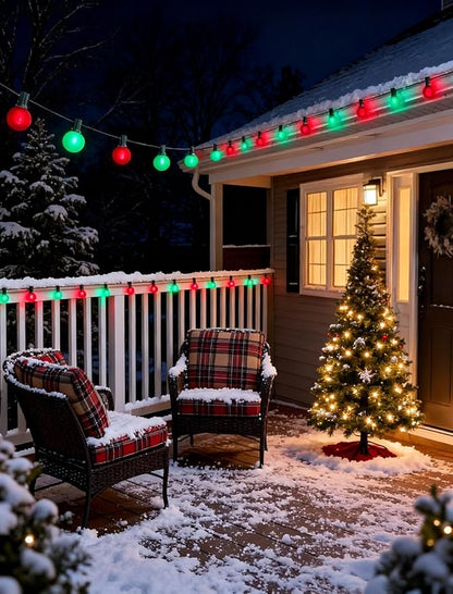 50Ft Outdoor Frosted Red and Green Christmas Lights,LED G40 Globe Patio Christmas Lights with 25 Red and Green Bulbs(2 Spare),Vintage Hanging Light for Tree Garden Porches Xmas Holiday