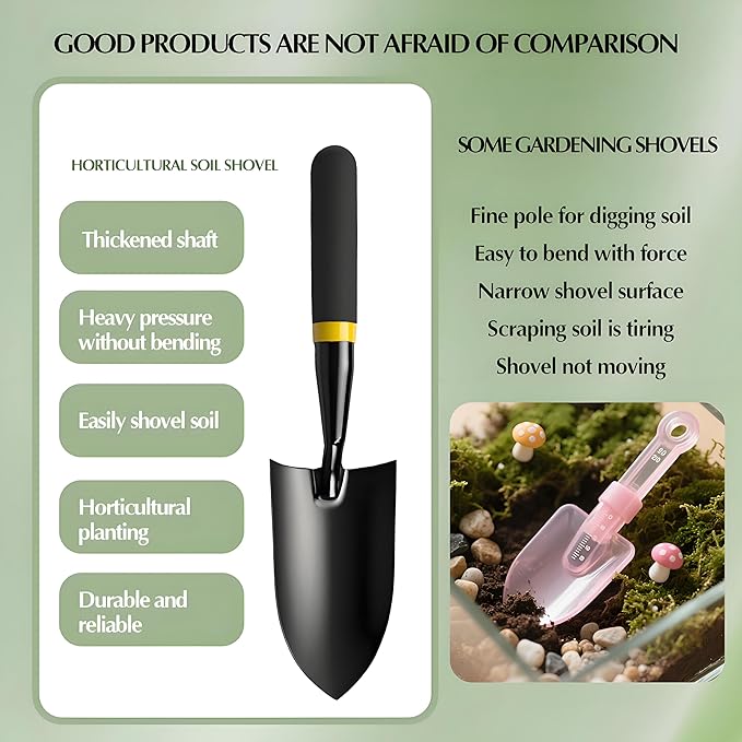 Garden Trowel - Metal Hand Shovel with Rubber Handle. This Garden Hand Trowel is Easy to use and Suitable for Soil Planting, Digging, transplanting and Outdoor Exploration Activities.