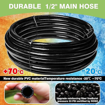 40 FT 1/2 inch Drip Irrigation Irrigation kit Main Line Supply Hose Tube for Garden Irrigation System (Includes 1/2"" Straight Connector, 3-Way Connector, Switch Valve), Black