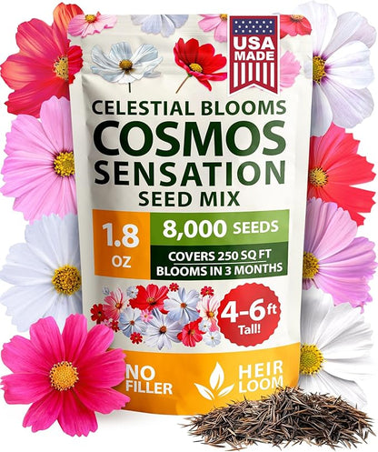 HOME GROWN Cosmos Flower Seeds 8,000 & Premium Monarch Butterfly Wildflower Seeds Mix 20000