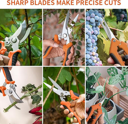 3 Pack Garden Pruning Shears, Stainless Steel Shears, Gardening Shears Scissors Pruning Shears for Gardening Tools (3PCS Orange and Black)