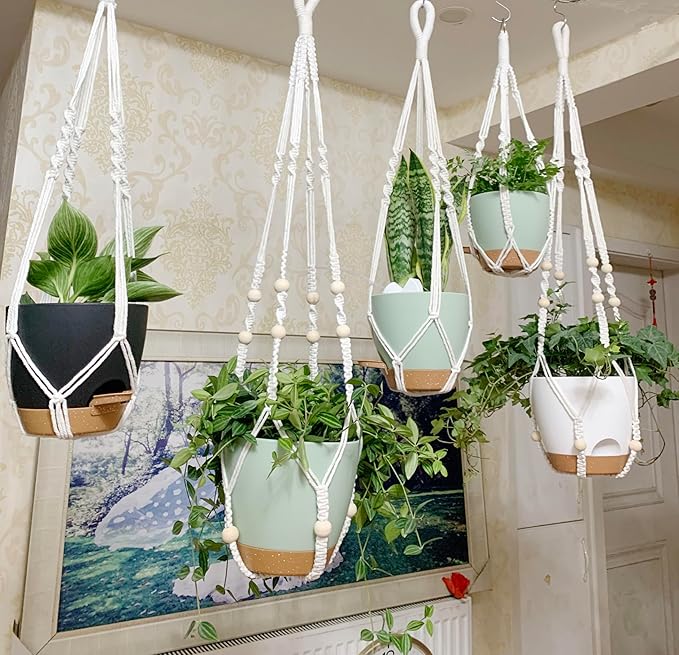 Hanging Planters with Macrame Plant Hangers for Indoor Outdoor Plants,3 Set Hanging Baskets Flower Pots Holders 35‘’/27‘’/21‘’,Self-Watering Pots 7‘’/6‘’/5.5‘’,Boho Home Decor (Green)