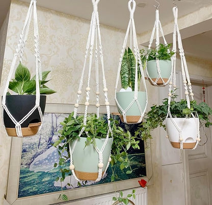 Hanging Planters with Macrame Plant Hangers for Indoor Outdoor Plants,3 Set Hanging Baskets Flower Pots Holders 35‘’/27‘’/21‘’,Self-Watering Pots 7‘’/6‘’/5.5‘’,Boho Home Decor (Green)