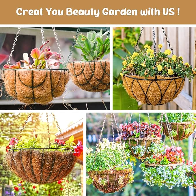 Legigo 3 Pack 18 Inch Hanging Basket Coco Liners Replacement, 100% Natural Round Coconut Coco Fiber Planter Basket Liners for Hanging Basket Flowers/Vegetables