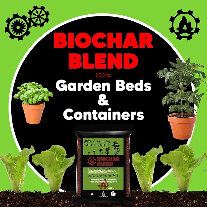 Organic Mechanics Biochar Blend Soil Amendment, 8 qt – Lifetime Amendment with Biochar, Compost, Worm Castings & Micronutrients for Bigger Plants, Higher Yields, and Healthier Soil