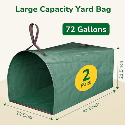 GreatBuddy Lawn Bag, 72 Gallon Yard Waste Bags, Heavy Duty PP Garden Leaf Bags for Leaves, Grass and Debris, Reusable & Foldable Leaf Collector with Handles, Wide Opening and Self-stand Design, 2 Pack