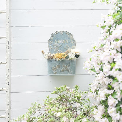 BIG FORTUNE Metal Wall Mount Planter Wall Vases for Flowers Shabby Chic Decor for Rustic Farmhouse Outdoor Decor (Blue)