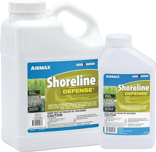 Airmax Shoreline Defense Emergent Weed Control Concentrated Treatment, Aquatic Herbicide (Glyphosate) for Phragmites, Pond Grass & Cattails, 1 Gallon