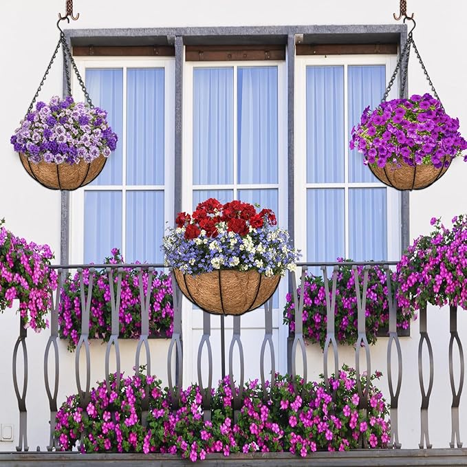 ZeeDix 4Pcs 14 Inch Coconut Liners for Planters, Round Hanging Basket Liners 100% Natural Coco Coir Basket Coco Replacement Liners for Hanging Basket Planters Flowers Vegetables(14in-4pcs)