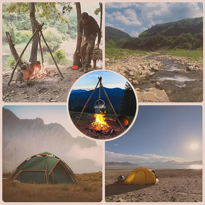 Camping Tripod Board, Turn Branches Into Stainless Steel Campfire Support Plate With Adjustable Chain For Hanging Cookware Perfect Portable Camping Gear Accessories For Outdoor Cooking(2pcs)