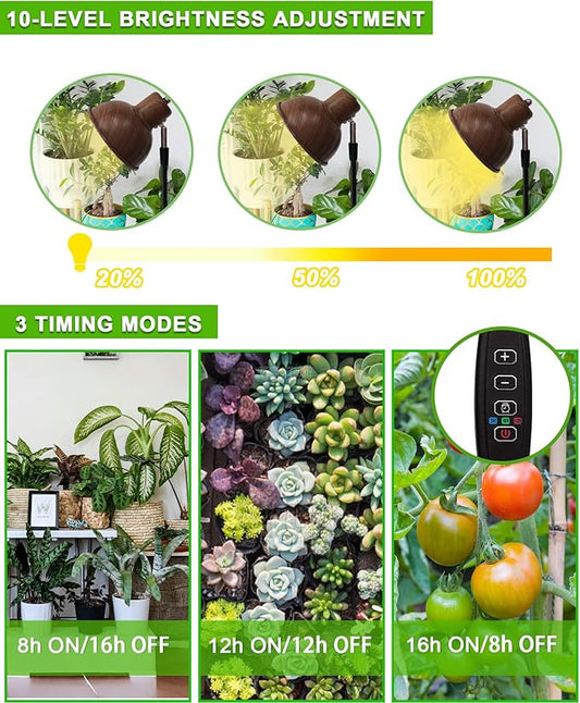 yadoker Plant Grow Light for Indoor Plant, Walnut Wood Grain LED Grow Light,Elevating Plant Lamp,Height Adjustable,Automatic Timer with 8/12/16Hours,10-Level Brightness,Ideal for Large Plant Grow