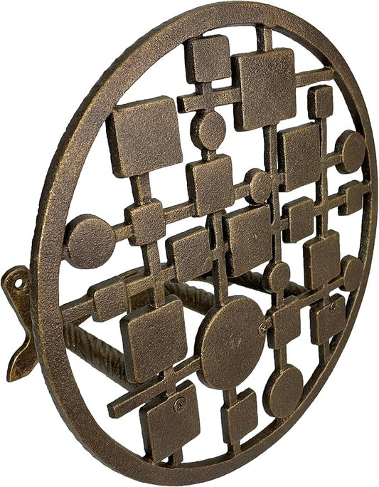 Mid-Century Modern Cast Iron Circles & Squares Hose Holder – Bronze Finish, Wall-Mounted, Weather Resistant, Durable Outdoor Storage, 11.75 Inch Diameter
