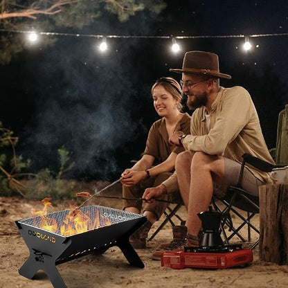 Odoland Camping Campfire Grill, Portable Folding Charcoal Grills, Backpacking BBQ Grill, Heavy Duty Firepit Grill with Carry Bag for Outdoor Cooking, Bonfire, Patio, Backyard