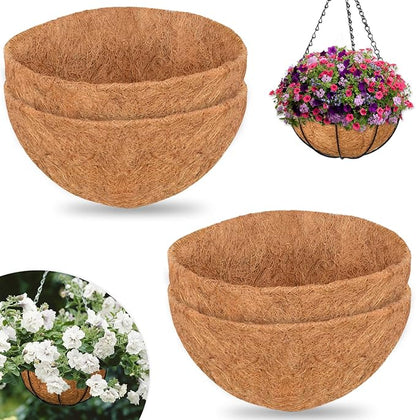 ZeeDix 4Pcs 14 Inch Coconut Liners for Planters, Round Hanging Basket Liners 100% Natural Coco Coir Basket Coco Replacement Liners for Hanging Basket Planters Flowers Vegetables(14in-4pcs)