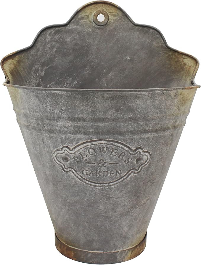 CVHOMEDECO. Farmhouse Galvanized Wall Planter Rustic Metal Flower Holder Wall Mount Flower pots for Garden and Wall Decor, Set of 2