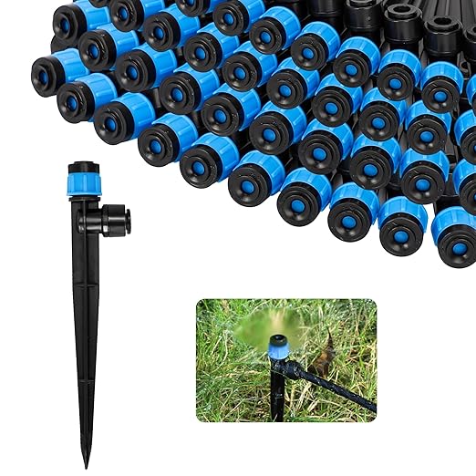 MIXC Drip Irrigation Emitters – 40 Pack Quick to Connect Drip Emitters for 1/4” Tubing, Adjustable Water Flow, Drip System Parts for Outdoor Watering(Drip Emitter Vortex)