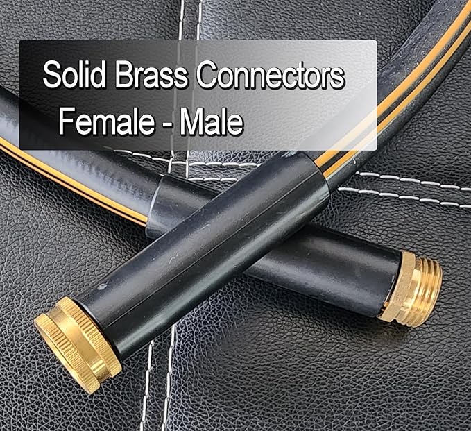 Atlantic Heavy Duty Garden Hose 15 ft x 5/8 Inch Black Color, Short Connection Leader Hose with Solid Brass Connectors (15 Feet)