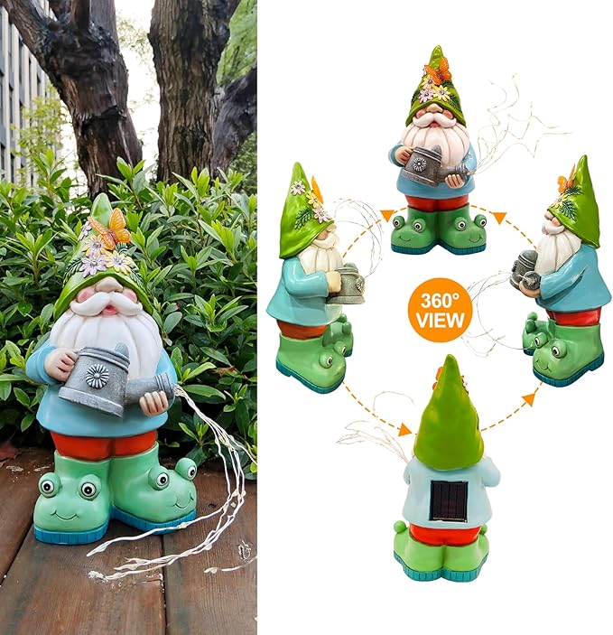 Solar Watering Can Gnome Light Waterproof -Christmas Funny Gnome for Mom Women Solar Outdoor LED Lights Resin Large Garden Gnomes Statues Decor Lantern Figurines Decorations Indoor Porch