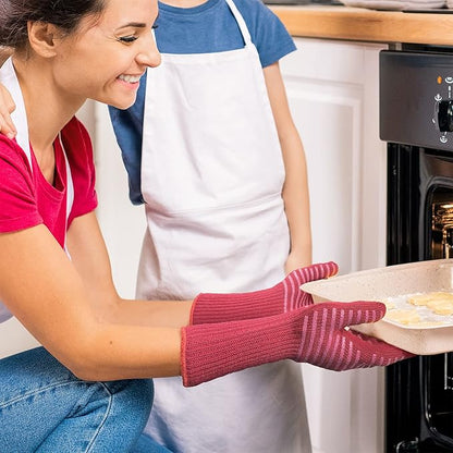 MIG4U BBQ Grill Gloves,Oven Gloves Extreme 500 degrees Heat Resistant grilling gloves with Food Grade Non-Slip Silicone Dots for Cooking, Grilling, Baking, Smoker, Barbecue, Kitchen(13" Red)