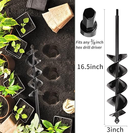 TCBWFY Auger Drill Bit for Planting, 2 Set Solid Core Shaft Garden Auger Spiral Drill Bit, Hole Digger for 3/8'Hex Drive Drill (3'X16.5' and 1.6'X16.5")