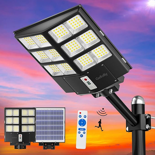 Gefolly SL-2000W Outdoor Solar Street Light - 200000LM, Dusk to Dawn, 6500K Solar Security Motion Sensor Flood Light