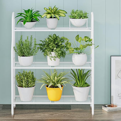 SORCEDAS Plant Stand Indoor Outdoor Plant Shelf 3 Tier Metal Corner Flower Stand Multiple Holder for Patio Garden Balcony Living Room, White