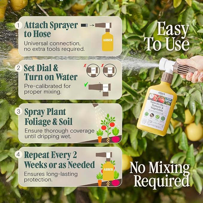 Organic Insecticide for Tomato, Fruits & Vegetables – 16oz Ready-to-Spray Hose-End – Controls Aphids, Mites, Thrips & Whiteflies – Harvest-Safe in 30 Minutes – Pollinator-Friendly Edible Garden Spray