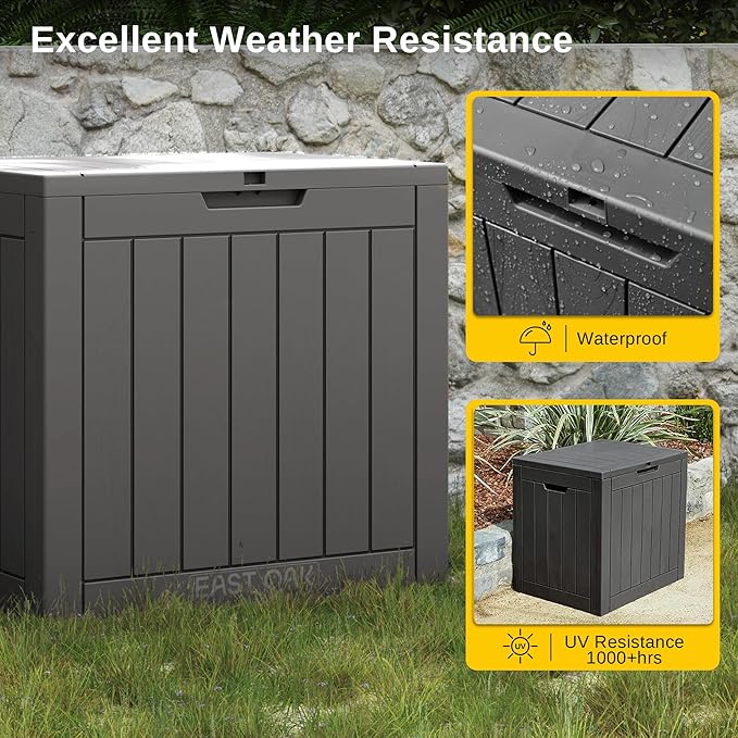 EAST OAK Outdoor Storage Box, 31 Gallon Deck Box, Waterproof Resin Storage Bin for Patio Cushions, Gardening Tools, Accessories, Lockable, UV Resistant, Black