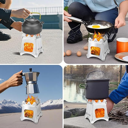 Folding Wood Burning Stove, Outdoor Portable Camping Stove, Wood Backpacking Stove, Stainless Steel Hiking Stove for BBQ Picnic