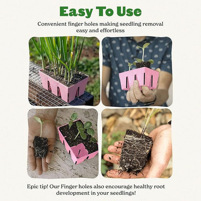 Epic Gardening Reusable Seed Starter Tray - Easy Watering Seed Starting Trays - Gardener Friendly Plant Trays for Seedlings | UV-Treated & BPA-Free -6-Cell Seed Starting Trays - 6 Trays/Pink