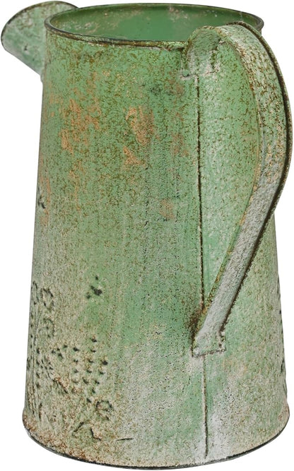 Vintage Green Metal Watering Can, Functional Garden Waterer with Floral Embossed for Indoor Outdoor Plant Care, Rustic Decor for Home Garden Patio