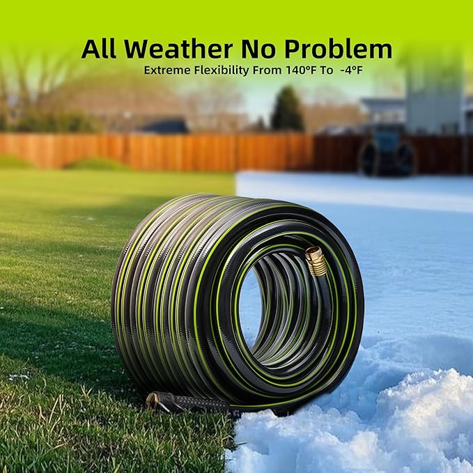 Worth Leader Long Garden Hose 5/8 in. x 100 ft. -No Kink, Flexible, Leakproof, Male to Female Fittings -Heavy Duty Durable PVC Lightweight Water Pipe with Brass Aluminum Ends for Household & Yard Use