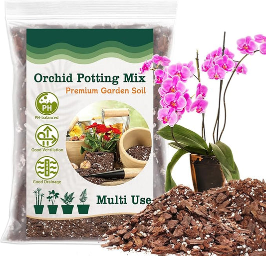 Orchid Potting Mix, 2 Quarts Orchid Bark Potting Mix with Pine Bark, Coco Peat & Perlite, Orchid Bark for Indoor Plants, Orchid Soil with Excellent Water Retention & Ventilation