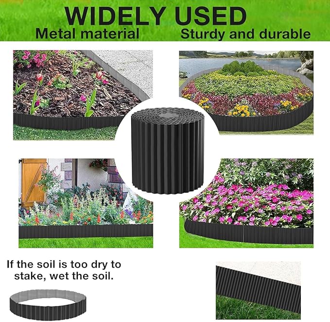 Corrugated Metal Garden Edging,6in(H) x 40ft(L) Sturdy Galvanized Landscape Edging for Lawn,Garden Fence,Flower Bed and Paver