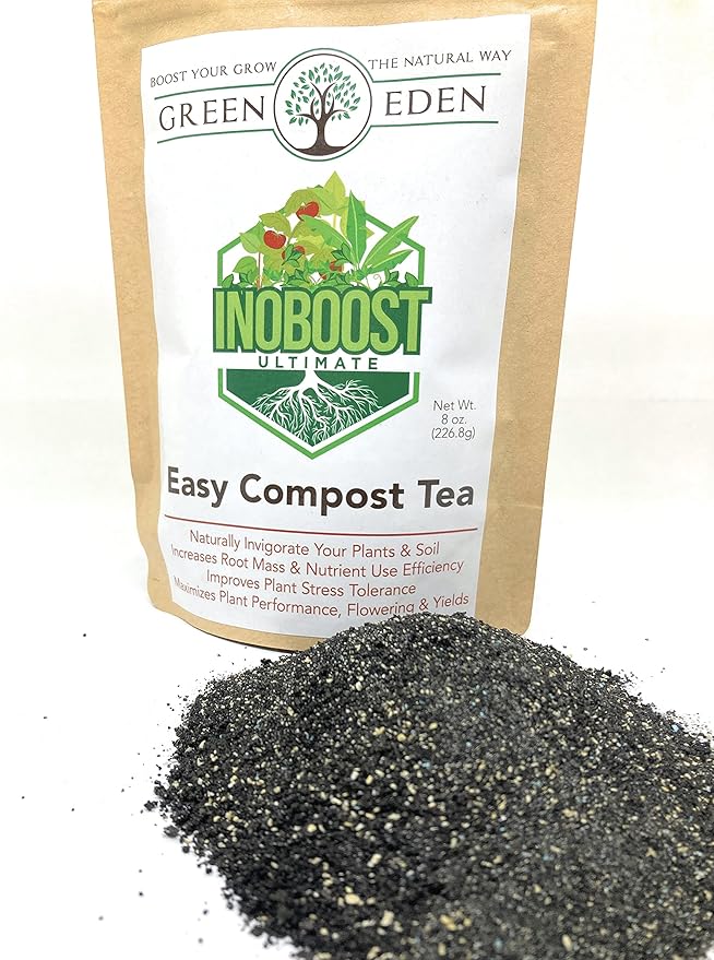 Easy Compost Tea for Plants by GreenEden - InoBoost Ultimate - No Brewing Needed - Increase Flowering & Yields - Soluble Bacteria for Soil or Hydroponics - 4oz. Makes 25 Gallons