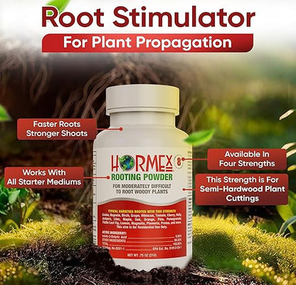 Hormex Rooting Hormone #8 - Powerful Rooting Powder for Semi-Hardwood Houseplant & Tree Cuttings | Stimulates Root Growth to Accelerate Plant Propagation (0.8% IBA)