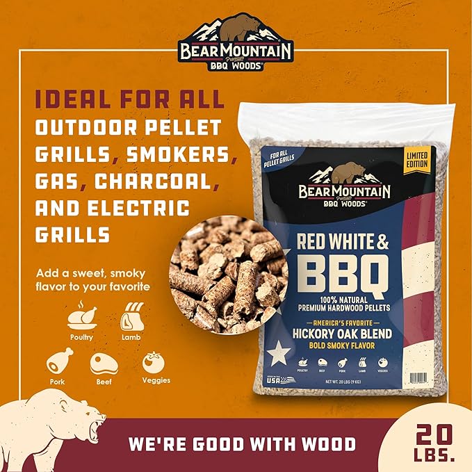 Bear Mountain BBQ Limited Edition Red White & BBQ Wood Pellets, 20 Pounds, Blue