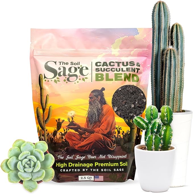Soil Sage Cactus & Succulent Potting Mix 2.5Qt - Premium Fast Draining Soil for Indoor Plants and Aloe Vera - High Drainage Blend for Healthy Roots and Growth - Made in USA (Cactus / 2.5 QT)