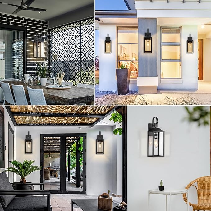 19" Large Outdoor Wall Lights for House, Black Outside Modern Wall Lantern Light Fixture, Outdoor Lights for House Waterproof Industrial Porch Light Wall Mount Sconce Exterior