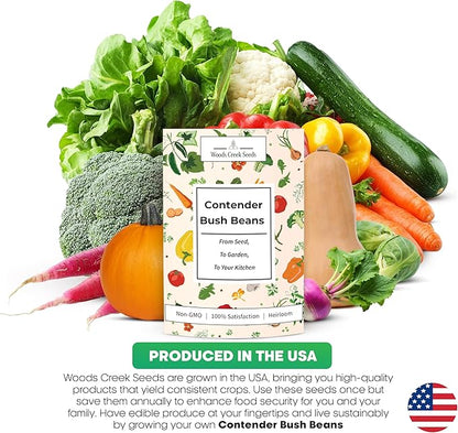 Woods Creek Seeds: Contender Bush Bean Seeds for Planting - Non-GMO Green Bean Seeds for Planting - Tender Stringless Variety - USA Grown Heirloom Bush Beans Vegetable Seed for Outdoors and Indoors
