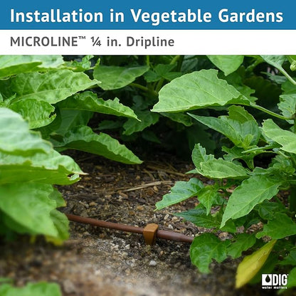 DIG ML-109B ¼” 100’ MICROLINE™ Dripline, 9” Dual Outlet Emitter Spacing, UV-Resistant Tubing for Efficient Irrigation | Ideal for Raised Beds, Gardens | Flexible, Durable, Easy Installation (Brown)